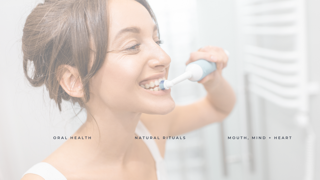Holistic bathroom ritual with toxin-free toothpaste and natural aromatherapy diffuser supporting oral health and relaxation