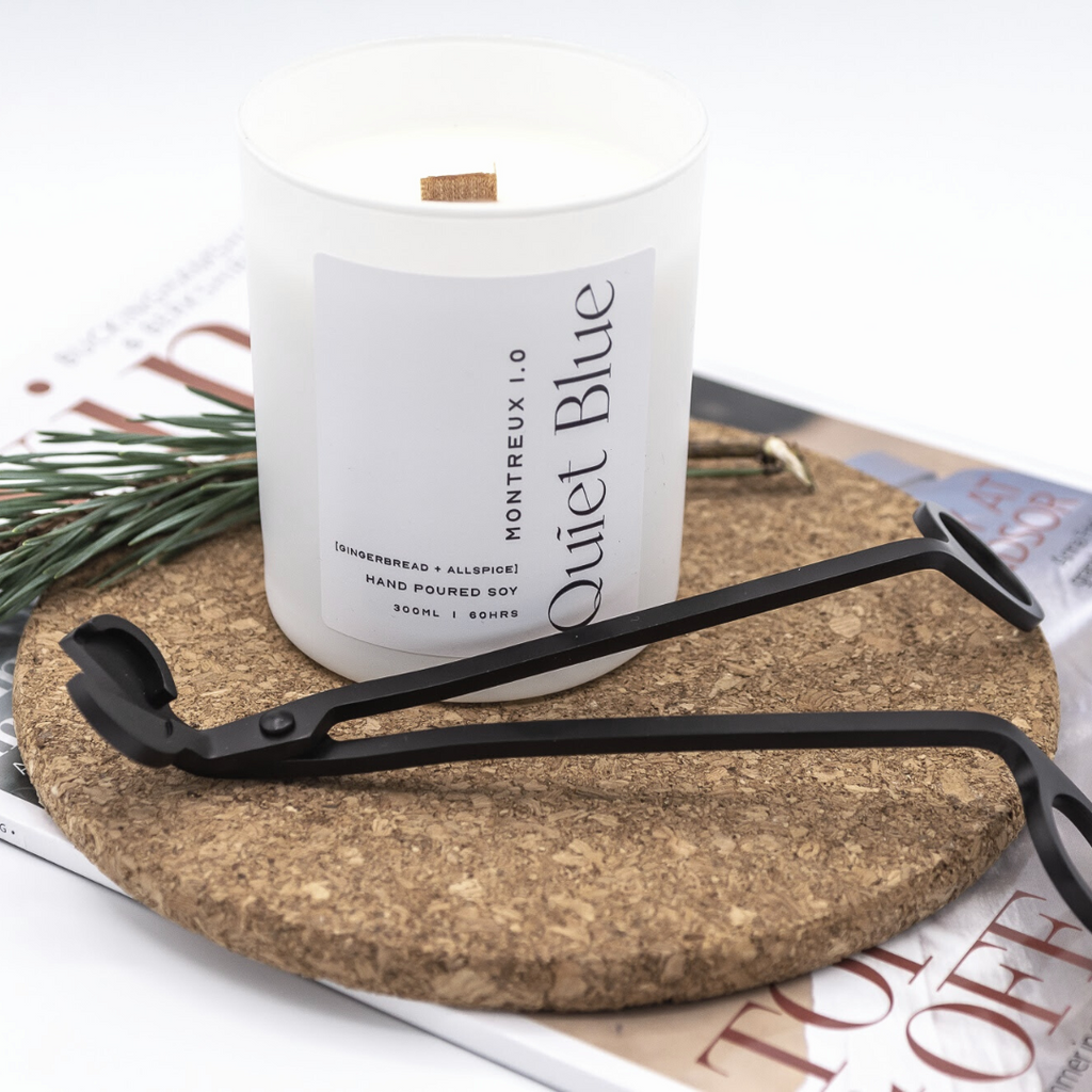 Black candle wick trimmer & Montreux soy candle