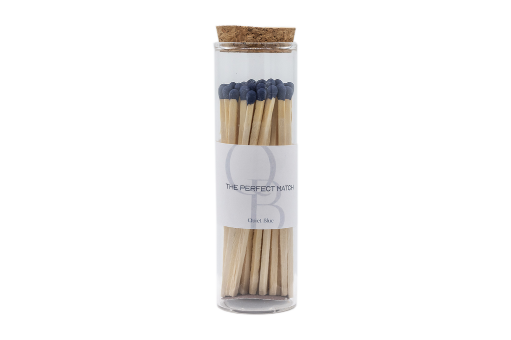 Long Blue head matches in glass tube